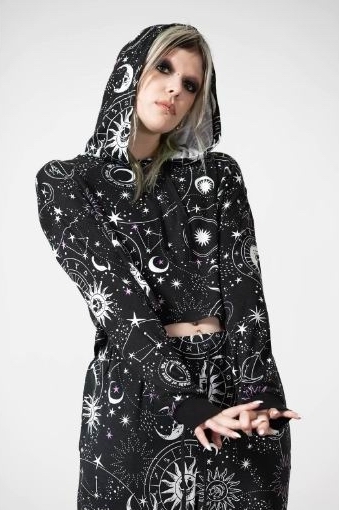 KILLSTAR Galaxy Cropped Hoodie/Hoody Top [BLACK]