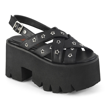 Demonia ASHES-12 Chunky Heel Slingback Sandal with Star-Shaped Eyelets