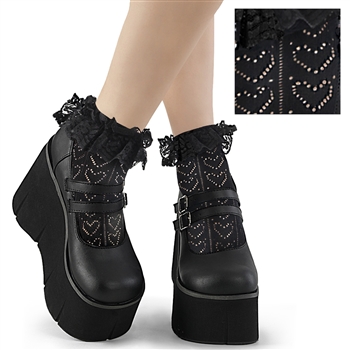 DEMONIA Heart Net Ankle Sock w/Lace Trim [BLACK]