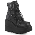 Demonia Shaker-60 Wedge Platform Lace-up Ankle Boot Black