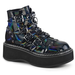 Demonia EMILY-315: 2" Platform Lace-up Ankle Boot Black Hologram