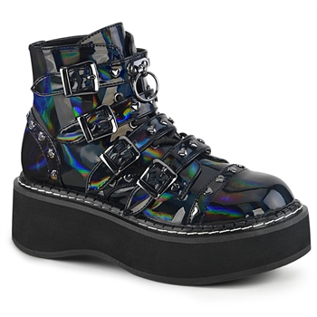 Demonia EMILY-315: 2" Platform Lace-up Ankle Boot Black Hologram