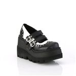 Demonia SHAKER-27 Vegan Leather, 4 1/2" Wedge Platform [BLACK/WHITE]