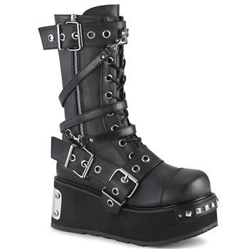 Demonia TRASHVILLE-250: 3 1/4" Platform Mid-Calf Boot w/Wrap Around Straps [Black Vegan Leather]