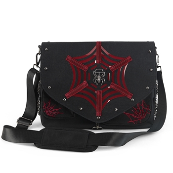 DEMONIA  Spiderweb Canvas Messenger Bag Purse [BLACK/RED]