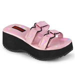 Demonia FLIP-12 Double Band Platform Slide Sandal with Heart-Ring Details[Baby Pink Hologram]
