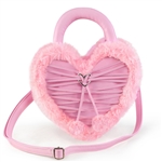 DEMONIA Heart-Shaped Corset Laced Faux Leather & Fur Cross-body Bag Purse [BABY PINK]