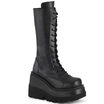 Demonia Shaker-72 Wedge Platform Lace Up Mid-Calf Boot