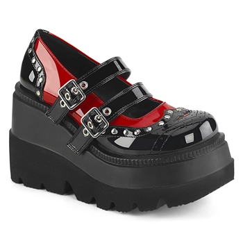 Demonia SHAKER-27 Double Strap Mary Jane Platform [Black/Red Patent]