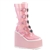 Demonia SWING-230C  Platform Mid-Calf Boot Featuring 5 Buckle Straps w/ Heart Shaped Metal Plates at Center, Back Metal Zip Closure [BABY PINK]