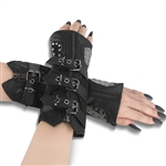 DEMONIA Buckles & Plates Stretch Faux Leather Arm Warmer (PAIR) [BLACK]