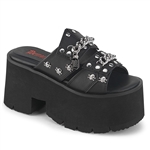 Demonia ASHES-08 Cut-Out Platform Chunky Heel Slide Sandal  [BLACK VEGAN LEATHER]