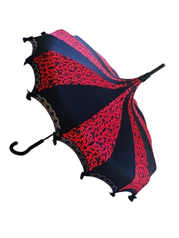 Hilary's Vanity  Small Skull Damask Umbrella [BLACK/RED]