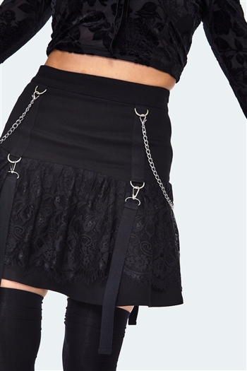 JAWBREAKER Lace Frill Twill Mini Skirt [BLACK]