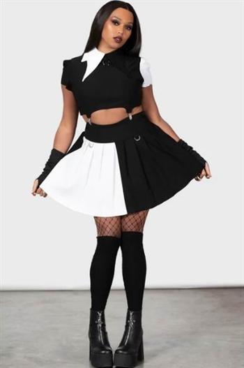 KILLSTAR Hels Harlequin Mini Skirt [BLACK/WHITE Split]