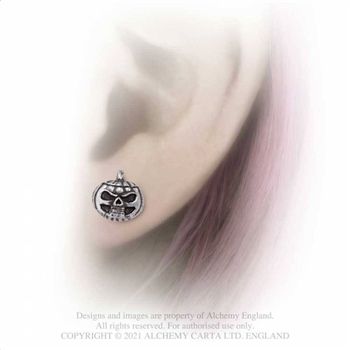 Alchemy Gothic Pumpkin Skull Pewter Earrings Studs