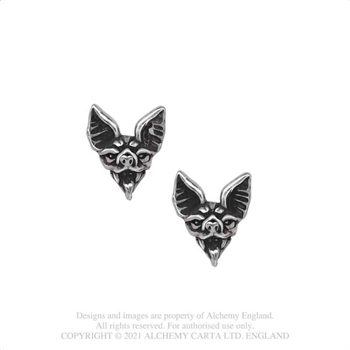 Alchemy Gothic Cauchemar Pewter Bat Head Earrings Studs