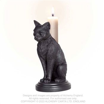 Alchemy Gothic Faust's Familiar Black Cat Candlestick Holder