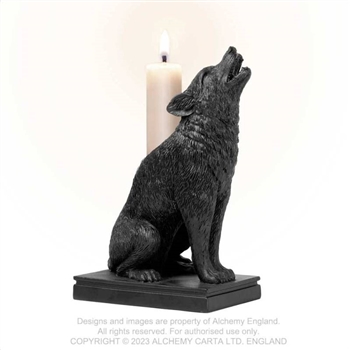 Alchemy Gothic Ulula Noctis Wolf Candlestick Holder