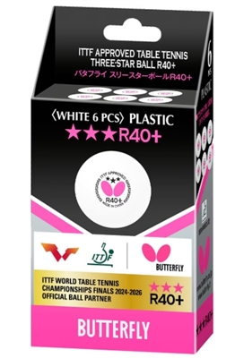 Butterfly R40+ 3 star Table Tennis Balls ITTF 6-PK