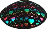 Rainbow Foil Hearts Embossed Kippot (RB95) - With Custom Imprinting