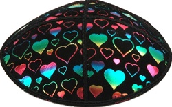 Rainbow Foil Hearts Embossed Kippot (RB95) - With Custom Imprinting