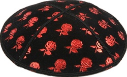 Red Foil Roses Embossed Kippot (RD96) - With Custom Imprinting