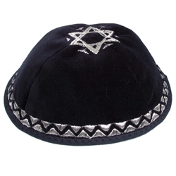 Velvet Star Kippah with Silver Embroidery