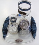 Glass Havdallah Set with Blue Flower Design