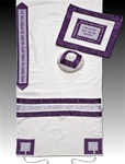 Argaman Women's Talit with Matching Bag and Kipa in Deep Purple and Lavendar Stripes