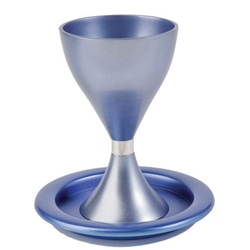 Anodized Aluminum Kiddush Cup and Plate - Blue by Emanuel