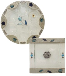 Glass Seder Plate & Matzah Tray by Lily Art