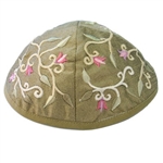 Embroidered Flower Kippah - Green