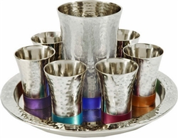 Hammered Nickel Kiddush Cup Set by Emanuel