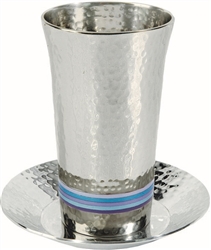 Hammered Kiddush Cup and Plate - Blues by Emanuel