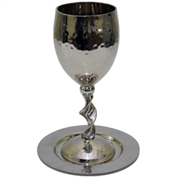 Hammered Nickel Kiddush Cup with Tray