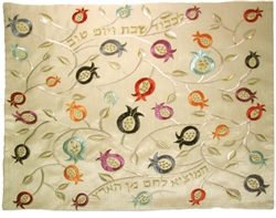 Embroidered Raw Silk Challah Cover - Champagne Base