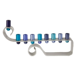 Anodized Aluminum Blue Curl Menorah by Emanuel