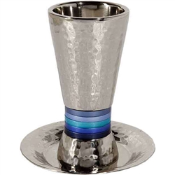 Hammered Kiddush Goblet and Plate - Blues by Emanuel
