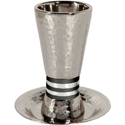 Hammered Kiddush Goblet and Plate - Black/Silver by Emanuel