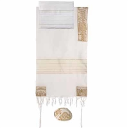 Embroidered Cotton Tallit - Jerusalem Gold