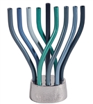 Rotating Menorah in Blues with Hammered Base by Emanuel