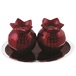 Pomegranate Salt and Pepper Shakers with Saucer