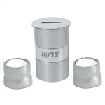 Anodized Tealight Candlesticks and Matching Tzedakah Box - Silver