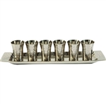 Nickel Hammered 6 Liquor + Tray Set