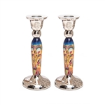 Metal Candlesticks with Colorful Jerusalem Design by Emanuel