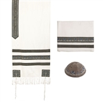 Yair Emanuel Embroidered Tallit - Gray Stripe
