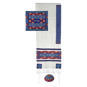 Embroidered Magen David Tallit Set - Multicolor Rainbows