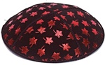 Red Foil Leaves Embossed Kippot (RD59) - With Custom Imprinting