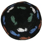 Black Knit Kippah with Fish Design